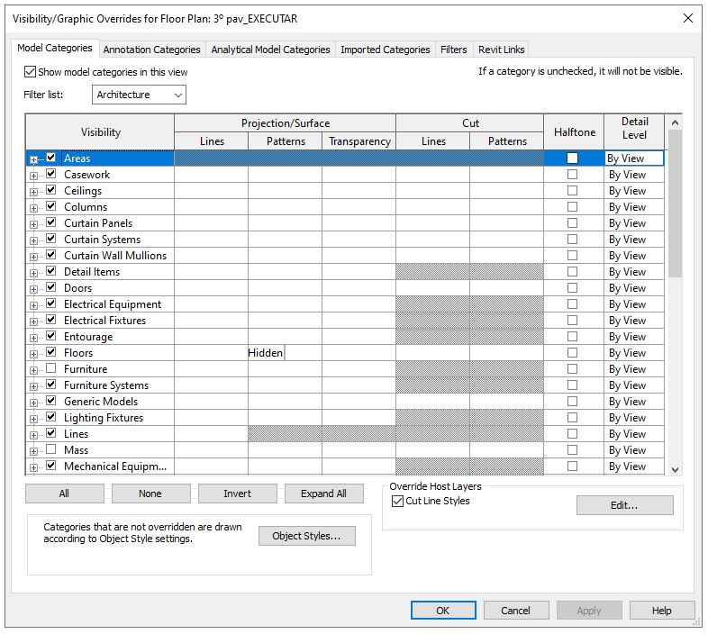 REVIT - Painel de controle de Visibilidade e Gráficos